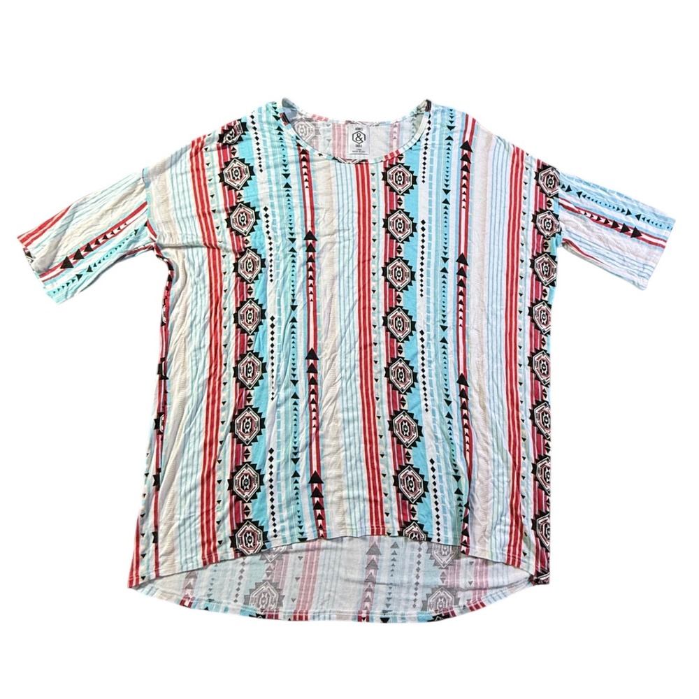 Agnes & Dora Large Tunic Top Aztec Stripe Print Casual‎ Comfortable Blouse